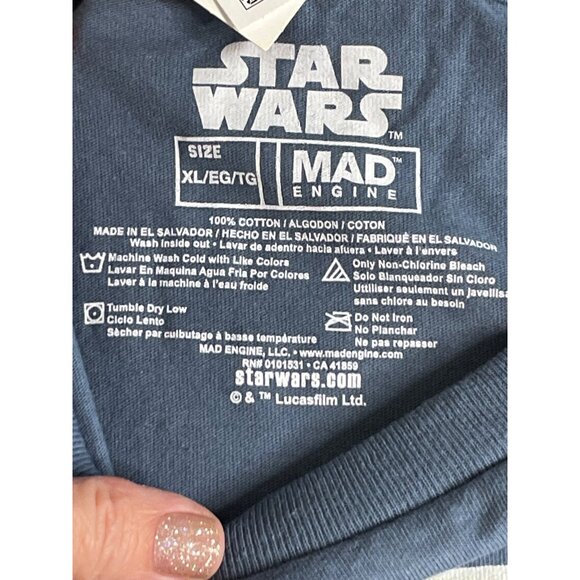 NWT Star Wars Disney Mad Engine Size XL Long Sleeve Tee Blue Retro Graphic NOTES - Picture 5 of 8